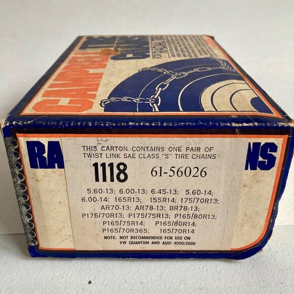 Vintage Campbell Radial Tire Chains  SAE Class S Pair 1118 61-56026 13" 14" - Picture 5 of 5